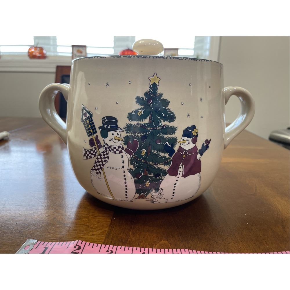 2005‎  Vintage Home and Garden Party Stoneware Snowman Christmas Tree Cookie Jar